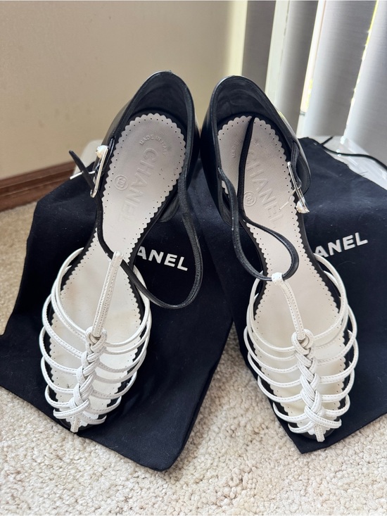 CHANEL Shoes - Authentic CHANEL Black & White Leather Sandals Size EU 38.5 / US 8